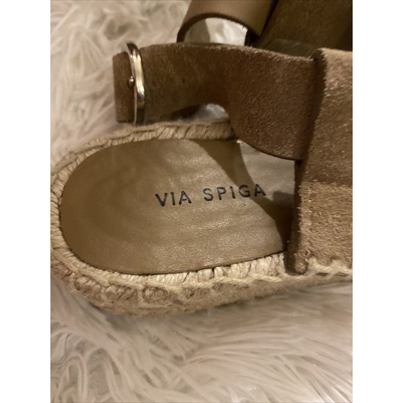 Via Spiga Womens Gia Tan Suede Espadrille Sandals US 6 M Buckle Closure Spain - Picture 2 of 5